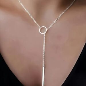 Silver Necklace with Circle and Bar Pendant
